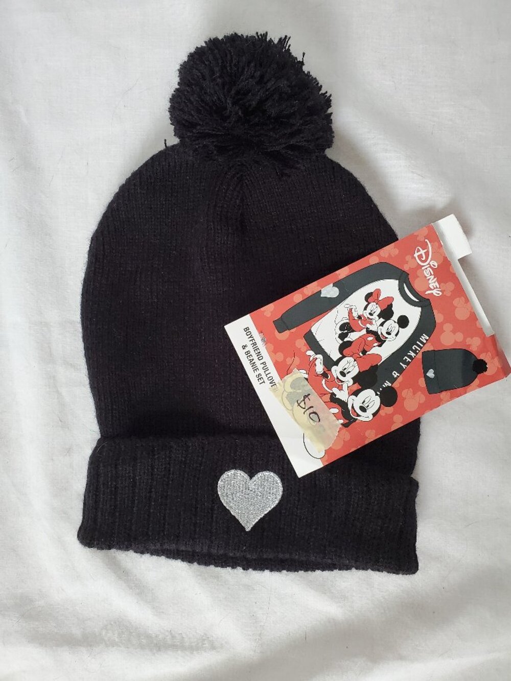 Disney Silver Heart Black Beanie